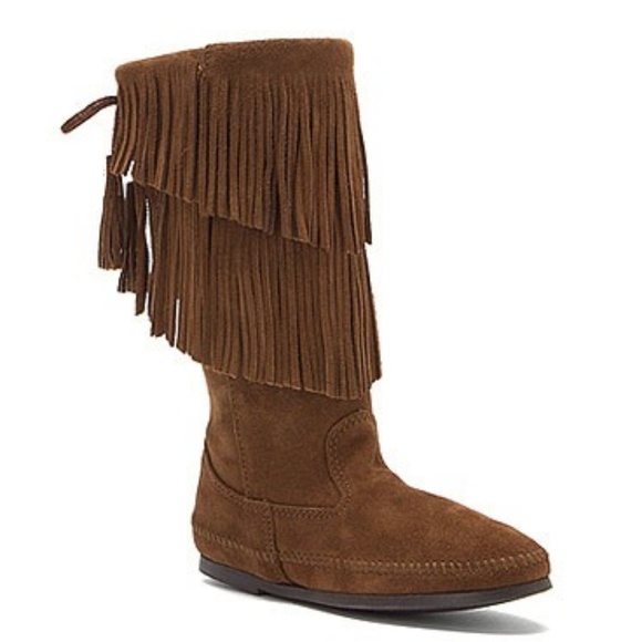 Minnetonka Shoes - LAST CHANCE Minnetonka Calf Hi 2 Layer Fringe Boot